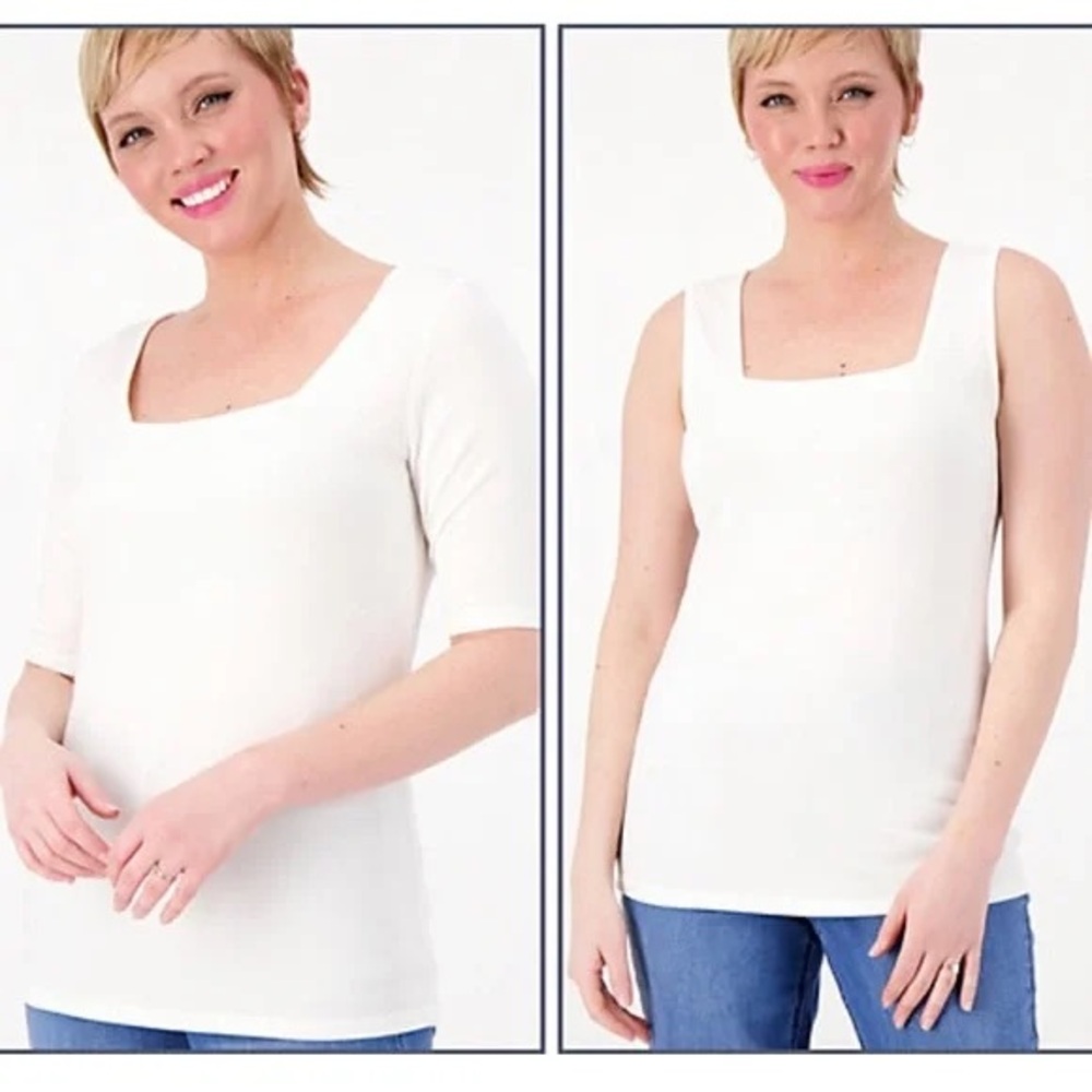 GIRL WITH CURVES Square Neck Knit Top and Tank Set A591118